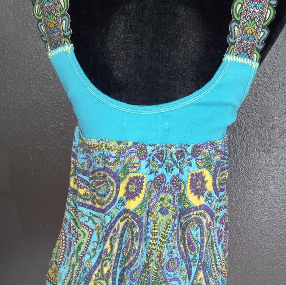 Free People wide strap embroidered tank size L. Blue and multi color embroidery - Picture 2 of 4